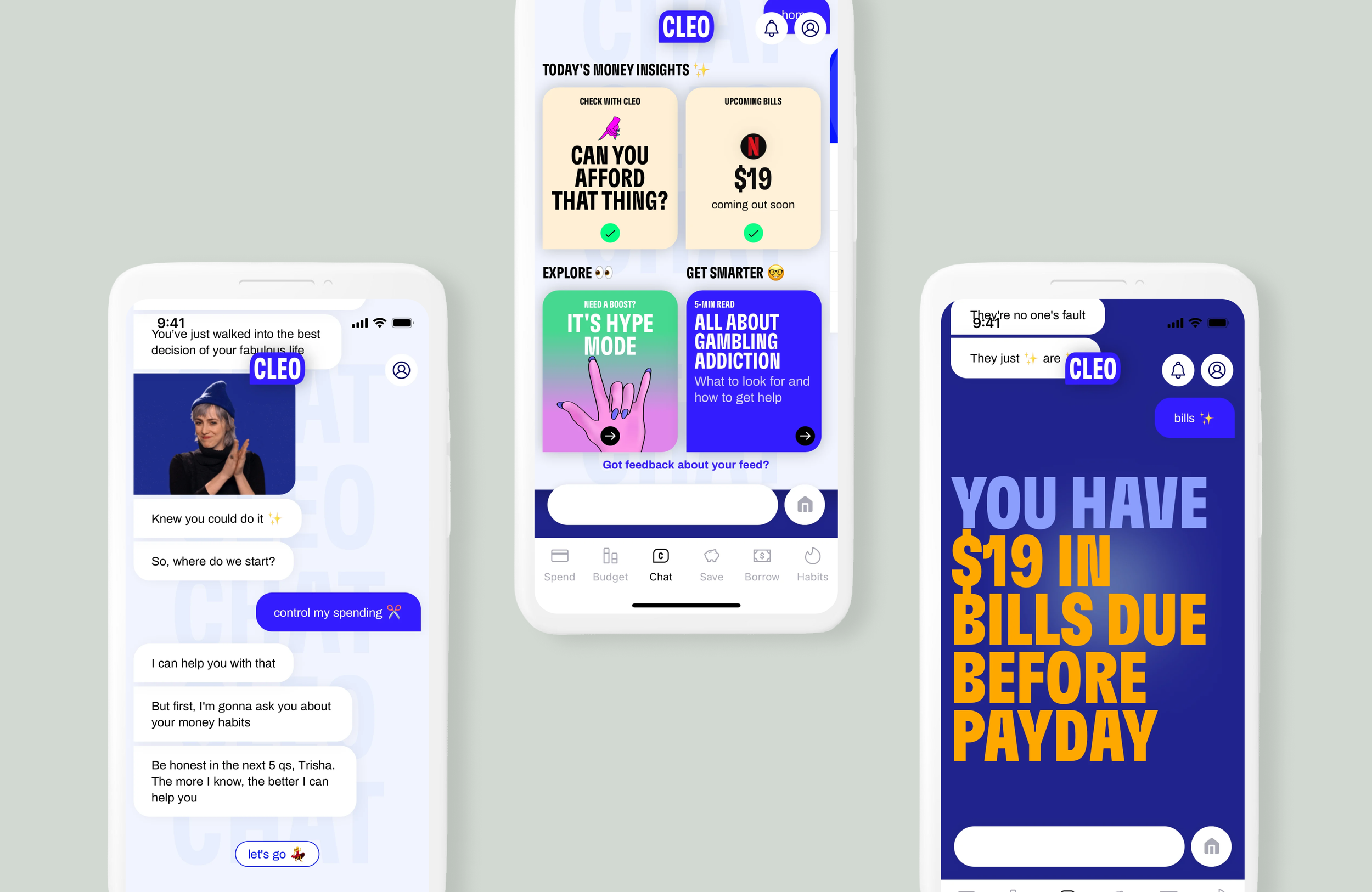 Cleo, an AI financial assistant, adapts its tone and advice based on your spending habits - notice how it maintains a conversational, friendly style while delivering key financial insights and gentle nudges about spending.