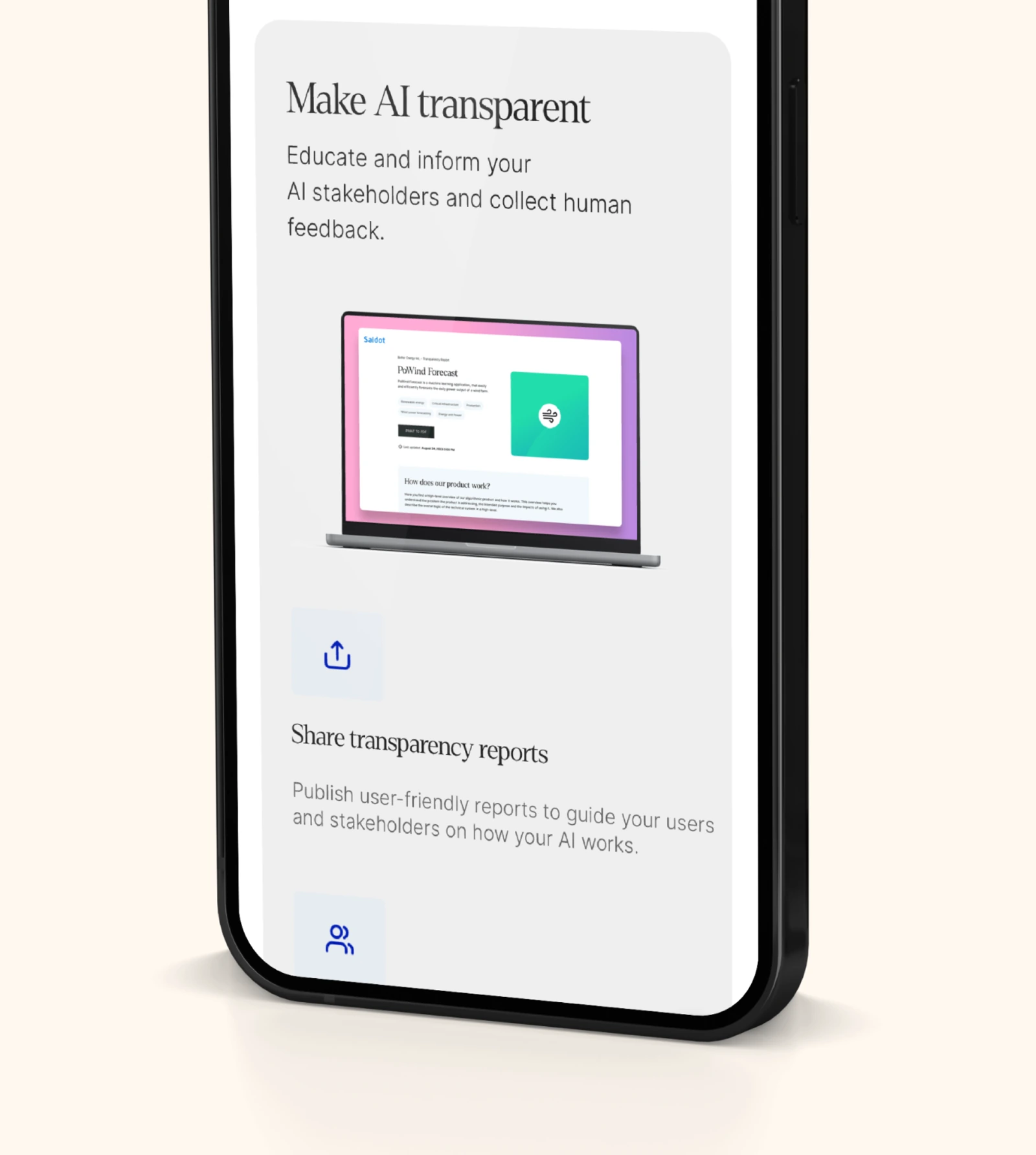 Saidot mobile website explaining AI transparency