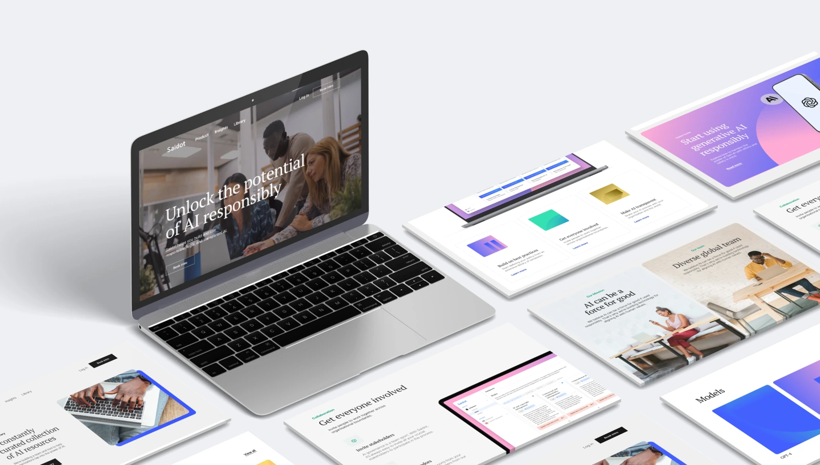 Saidot website design across a laptop and page layouts
